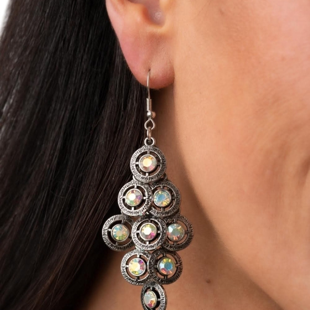 Paparazzi Silver Iridescent Dangle Earrings